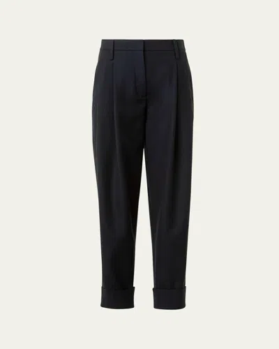 Akris Punto Franklyn Pleated Wool Tricotine Tapered-leg Pants In Blue