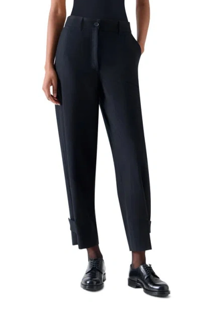 Akris Punto Fraser High Waist Virgin Wool Blend Gabardine Barrel Leg Pants In Black