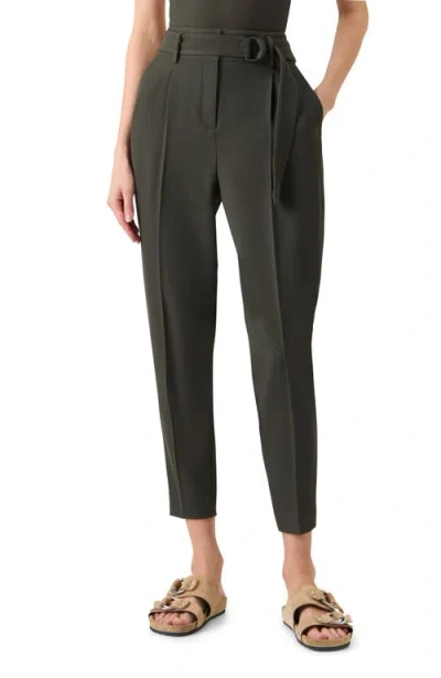 Akris Punto Fred Belted High Waist Crop Virgin Wool Tricotine Pants In Green