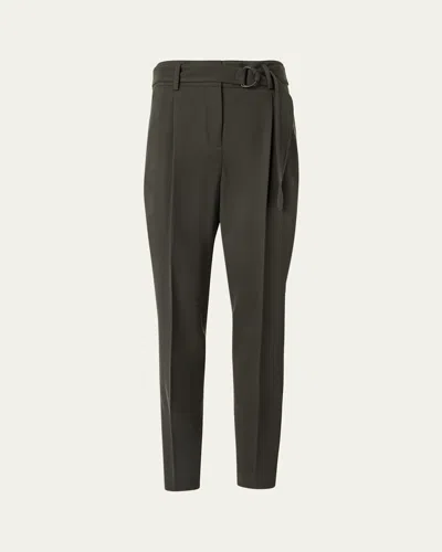 Akris Punto Fred Belted Wool Ankle Pants In Green