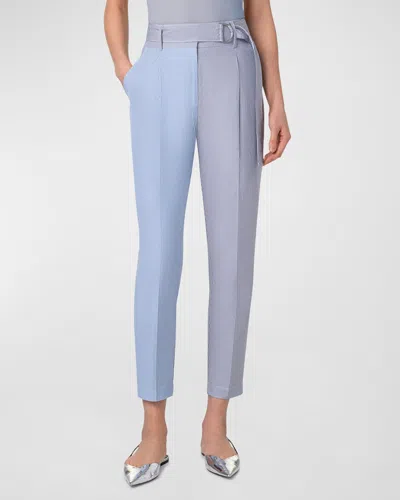 Akris Punto Fred Micro Stripe Cotton Poplin Tapered-leg Ankle Pants With Belt In Ink-sapphire-cream