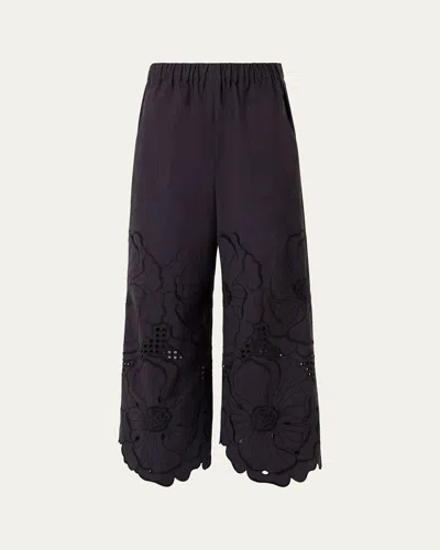 Akris Punto Frey Flower Eyelet Pants In Cotton Poplin In Black