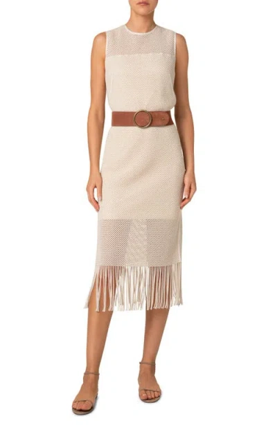 Akris Punto Fringe Cotton Blend Crochet Belted Dress In Cashew