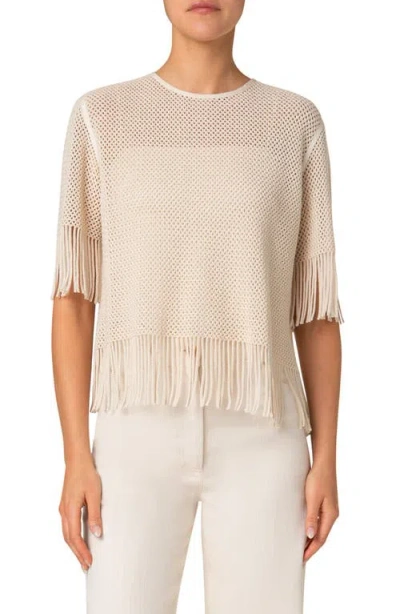 Akris Punto Fringe Cotton Blend Crochet Top In Cashew