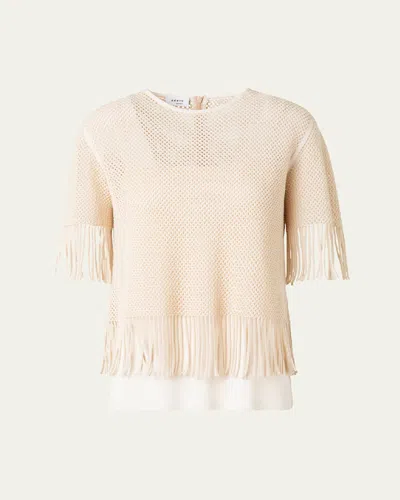 Akris Punto Fringe Cotton Mesh Blouse In Cashew