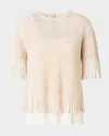 Akris Punto Fringe Cotton Mesh Blouse In Cashew