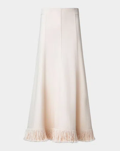 Akris Punto Fringe-hem Cotton-wool Denim Midi Skirt In Cashew