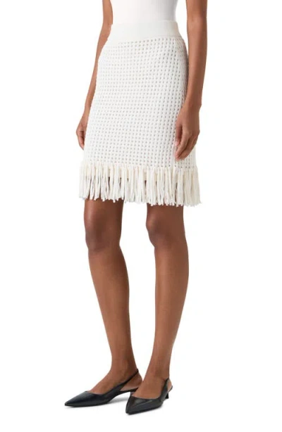 Akris Punto Fringe Hem Mesh Knit Cotton Skirt In White
