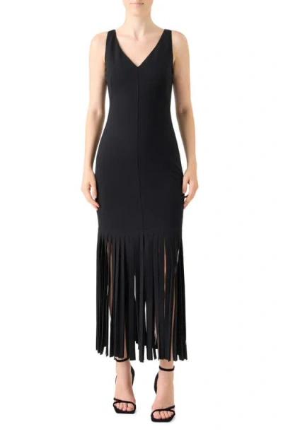 Akris Punto Fringe Hem Sleeveless Midi Dress In Black