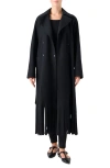 Akris Punto Fringe Hem Wool Blend Belted Coat In Black