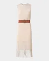 Akris Punto Fringe Mesh Midi Dress In Cashew