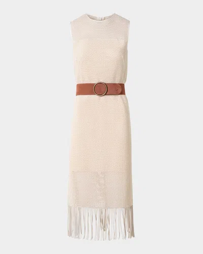 Akris Punto Fringe Mesh Midi Dress In Cashew