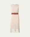Akris Punto Fringe Mesh Midi Dress In Cashew