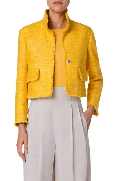 Akris Punto Fringe Silk Tweed Crop Jacket In Sun
