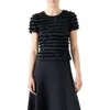 Akris Punto Striped Fringe Short-sleeve Fitted Top In Black