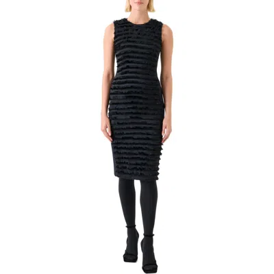 Akris Punto Fringe Stripe Sleeveless Dress In Black