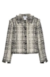 Akris Punto Fringe Trim Mixed Tweed Crop Jacket In Gray