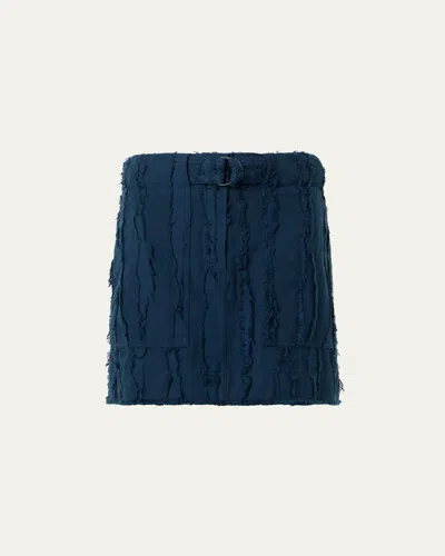 Akris Punto Fringe Wave Cotton Jacquard Belted Mini Skirt In Blue