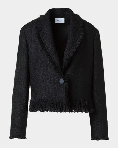 Akris Punto Fringed Boucle Tweed Crop Jacket In Black