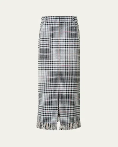 Akris Punto Fringed Check Cotton-blend Midi Skirt In Gray