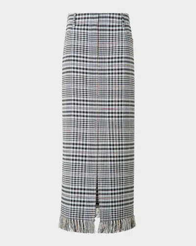 AKRIS PUNTO FRINGED CHECK COTTON-BLEND MIDI SKIRT
