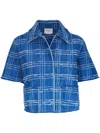 Akris Punto Fringed Check Denim Short-sleeve Shirt Jacket In Blue