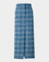 Akris Punto Fringed Check Denim Midi Skirt In Medium Blue Denim
