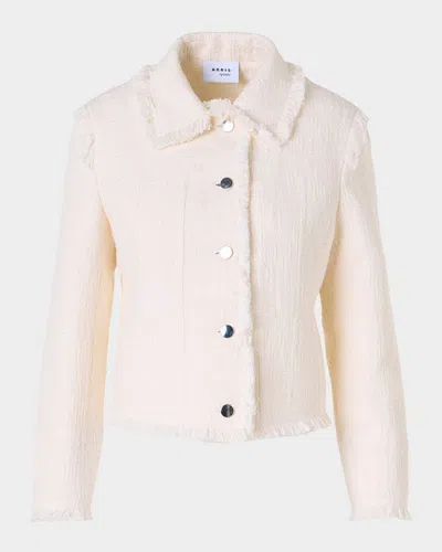 Akris Punto Fringed Cotton-blend Tweed Fitted Short Jacket In Neutral