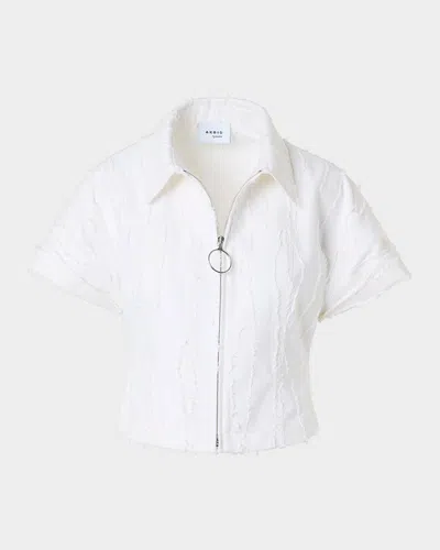 Akris Punto Fringed Denim Short-sleeve Crop Zip Jacket In White