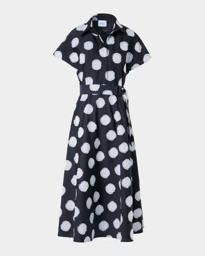 Akris Punto Fringed Polka Dot Jacquard Belted Midi Shirtdress In Multi