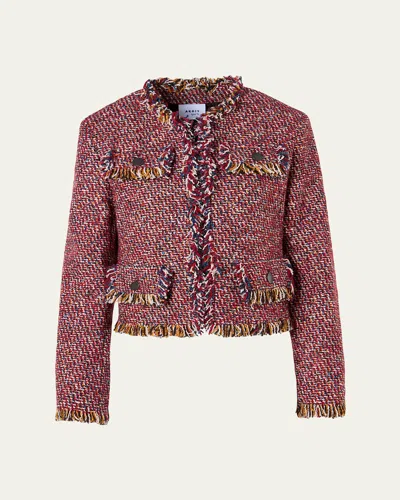 Akris Punto Fringed Tweed Open Short Jacket In Multi