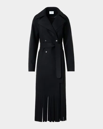 Akris Punto Fringed Wool Belted Maxi Trench Coat In Black