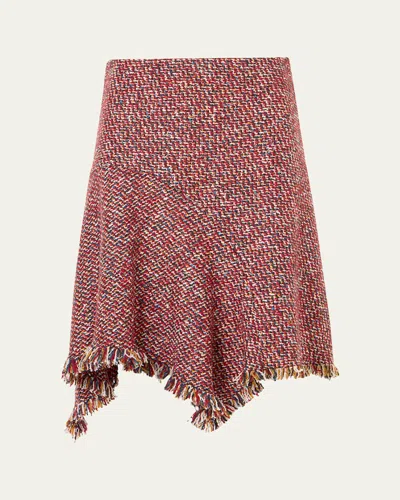 Akris Punto Fringed Wool-blend Tweed Asymmetric Skirt In Rusty Red-