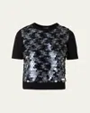 Akris Punto Front Sequined Short Sleeve Wool Sweater In Black