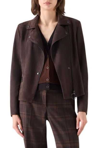 Akris Punto Genuine Suede Moto Jacket In Brown
