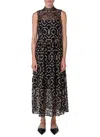 Akris Punto Geometric Metallic Tulle Mock Turtleneck Midi-dress In Black Gold In Black