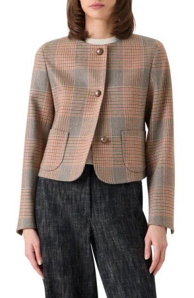 Akris Punto Glen Plaid Collarless Stretch Wool Jacket In Multi