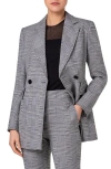 Akris Punto Glen Plain Double Breasted Wool Blazer In Black-cream