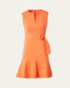 Akris Punto Godet Hem Belted Cotton Denim Dress In Peach
