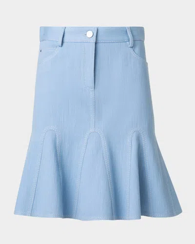 Akris Punto Godet Lightwash Denim Mini Skirt In Sky