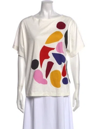 Pre-owned Akris Punto Graphic Print Bateau Neckline T-shirt In White