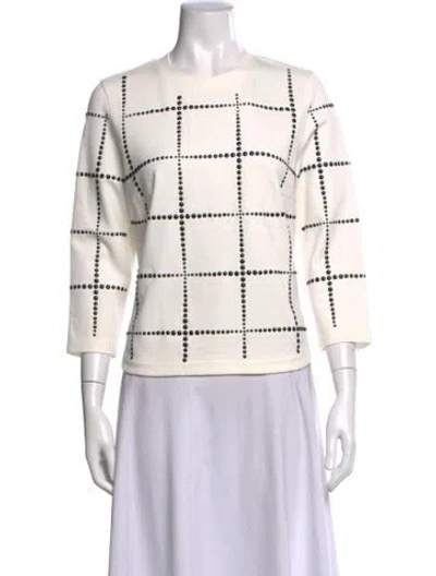 Pre-owned Akris Punto Graphic Print Crew Neck Top In White