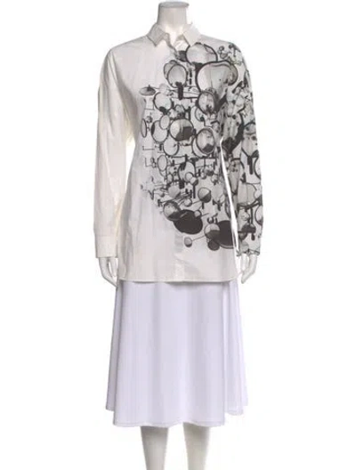 Pre-owned Akris Punto Graphic Print Long Sleeve Button-up Top In White