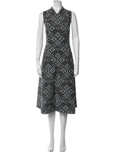 Pre-owned Akris Punto Graphic Print Midi Length Dress In Blue