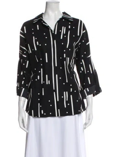 Pre-owned Akris Punto Graphic Print Three-quarter Sleeve Blouse In Black