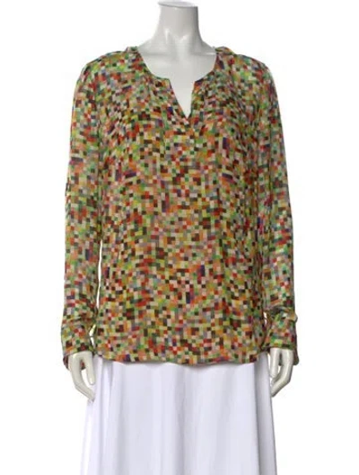 Pre-owned Akris Punto Graphic Print V-neck Blouse In Green