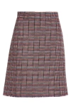 Akris Punto Grid Check Tweed A-line Skirt In Red Multicolor