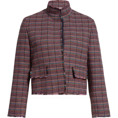 Akris Punto Grid Check Tweed Jacket In Red Multicolor