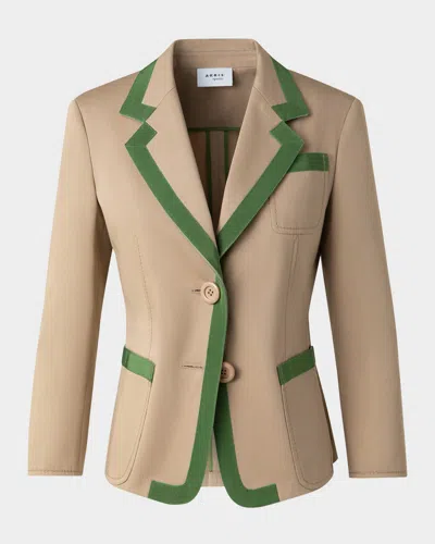 Akris Punto Grosgrain Trim Cotton Gabardine Single-breasted Blazer In Beige-laurel