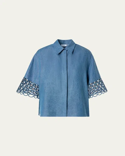 Akris Punto Guipure Short-sleeve Denim Button-down Shirt In Blue
